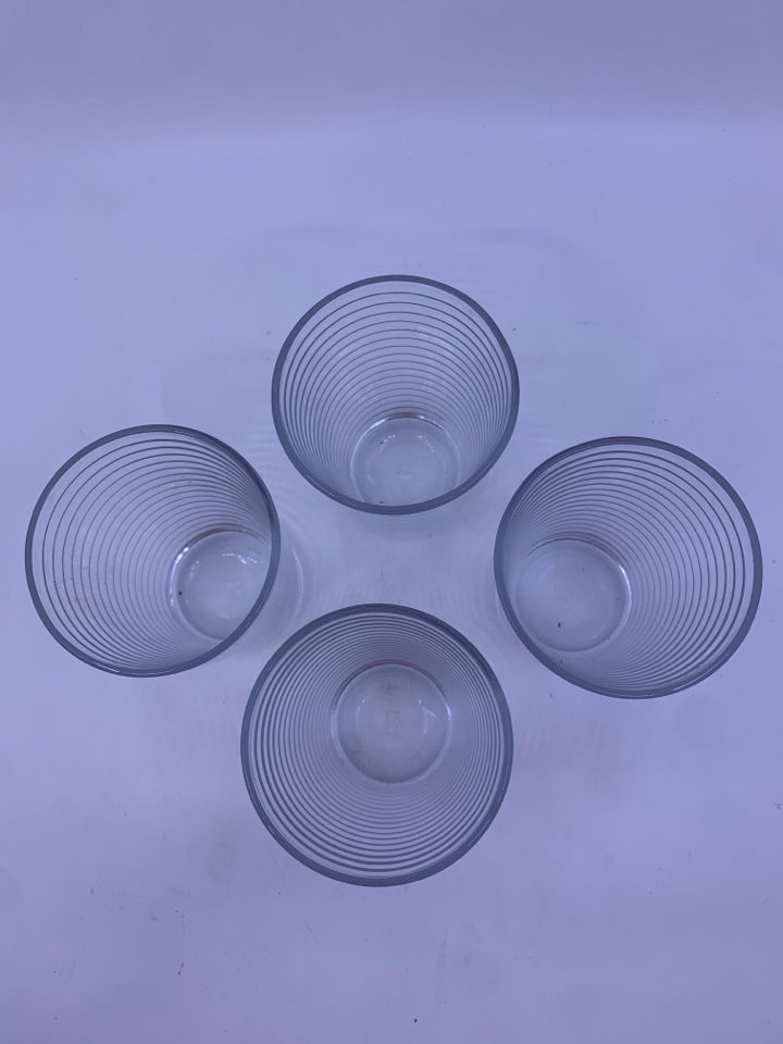 4 RIBBED JUICE GLASSES.