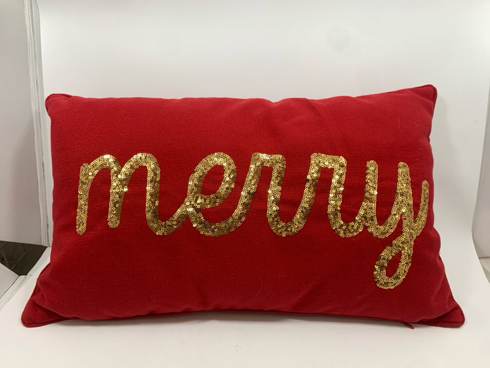 RED 'MERRY' PILLOW.