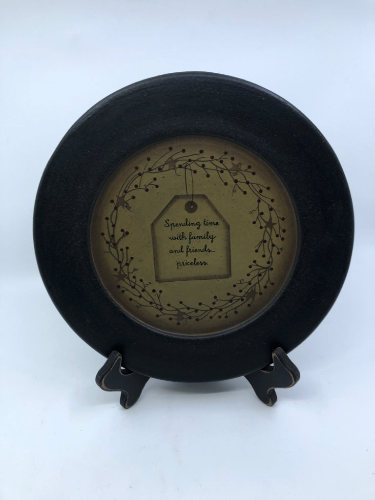 PRIMITIVE SPENDING TIME PLATE W BLACK STAND.