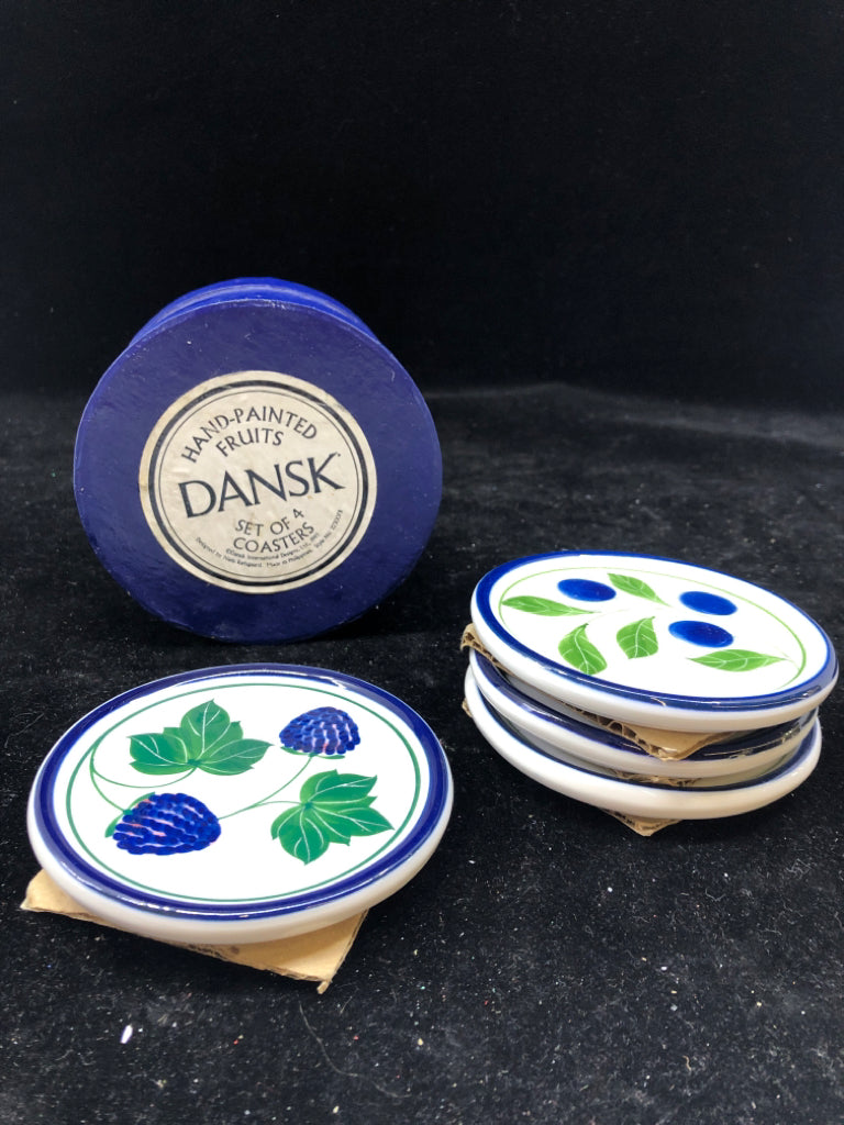 4 FRUIT PAINTED COASTERS.