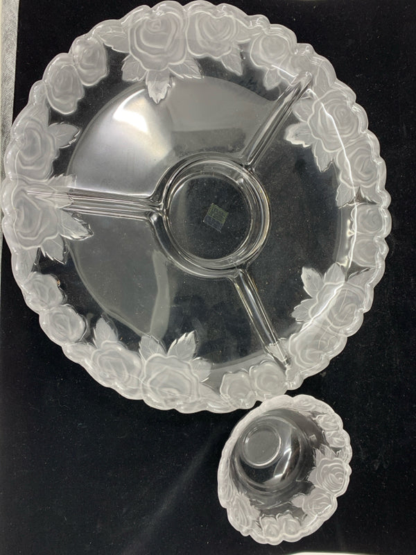 2PC FROSTED ROSES SERVER + BOWL SET.