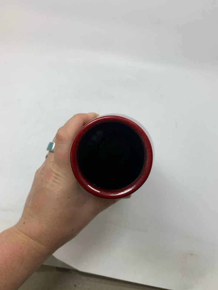 DARK RED CERAMIC VASE.