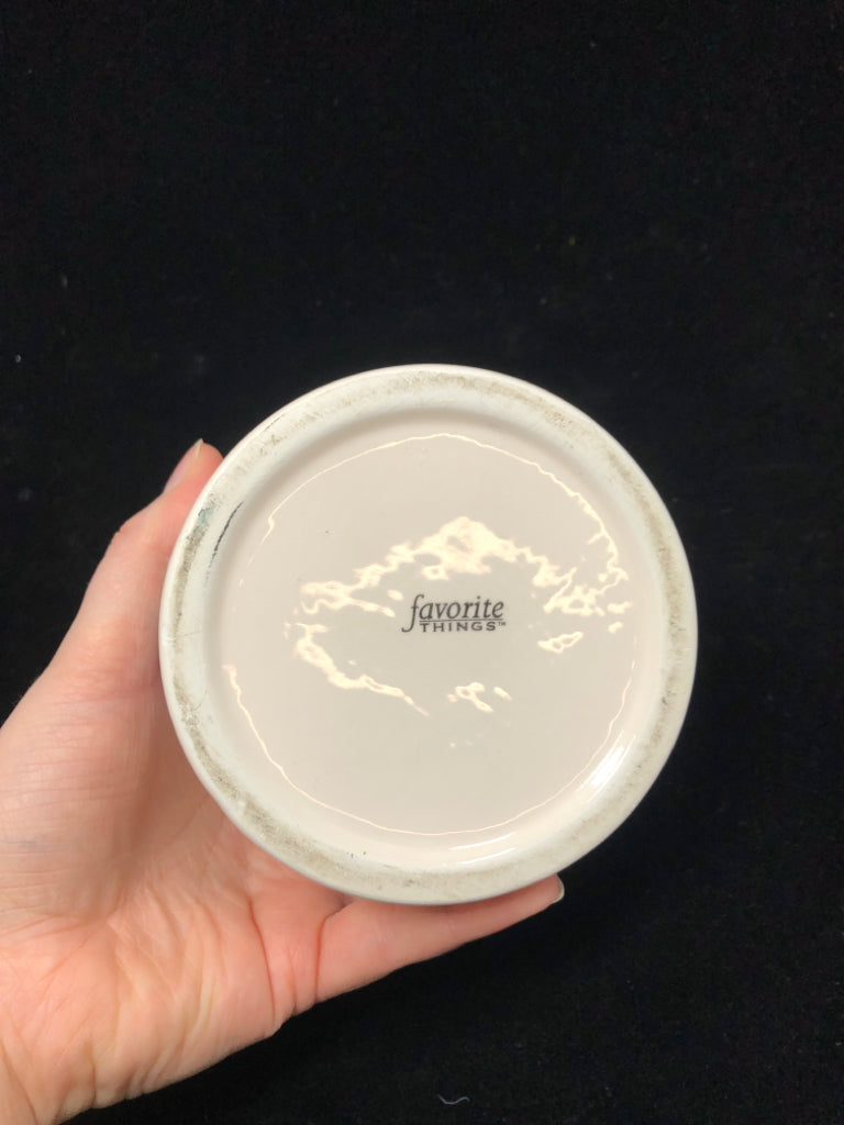 PURPLE FLORAL "FAVORITE THINGS" CANISTER.