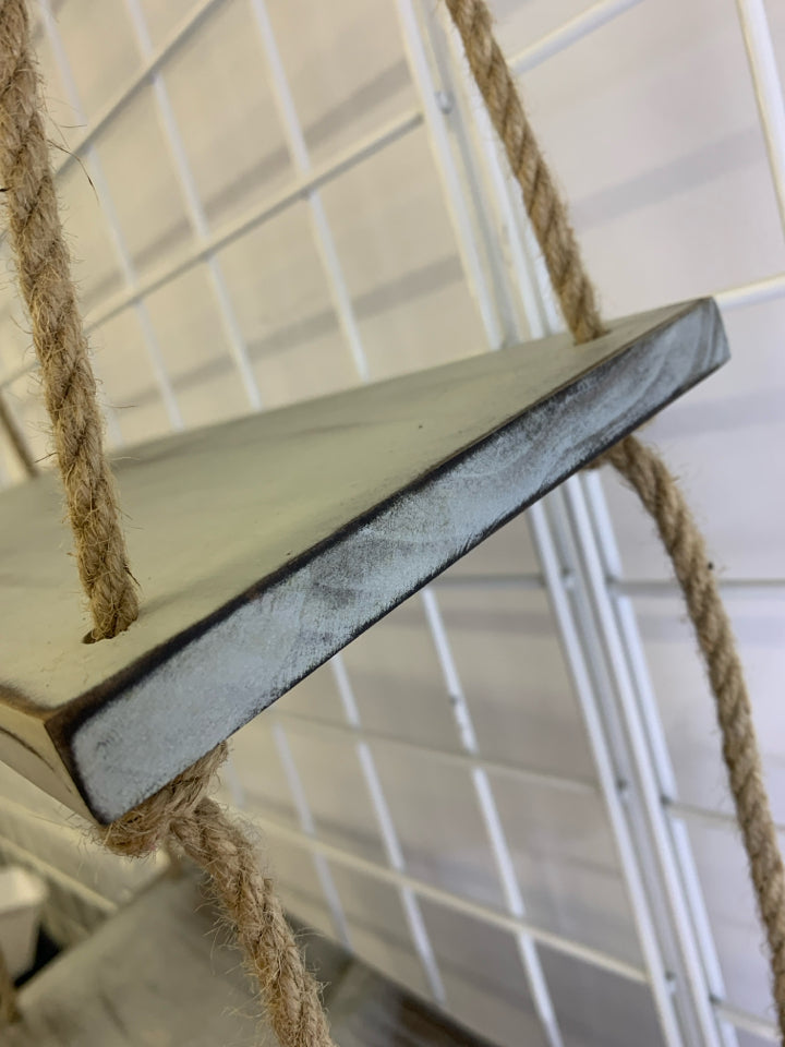 2 TIER DISTRESSED SHELVES W/ ROPE.