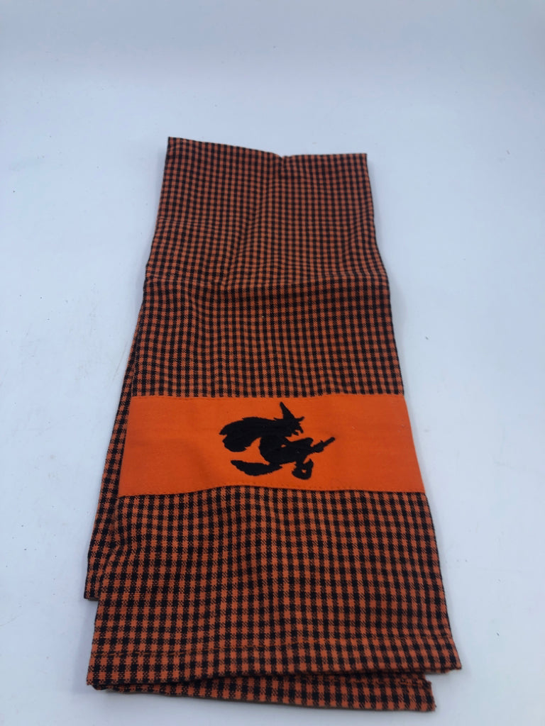 BLACK AND ORANGE WITCH KITCHEN TOWEL.