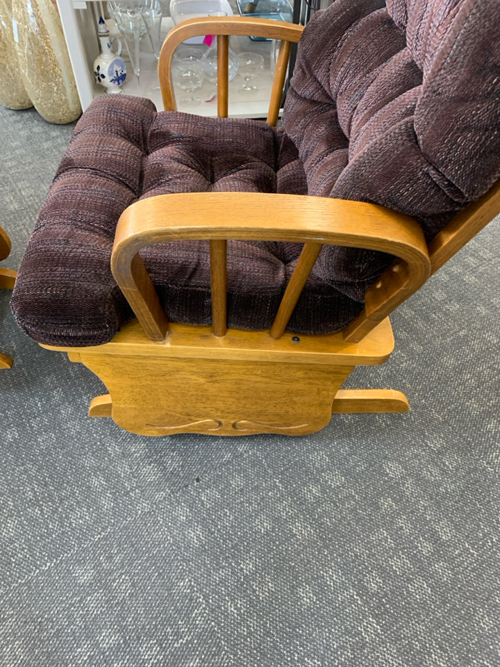 WOODEN GLIDER AND OTTOMAN W LARGE CUSHION.