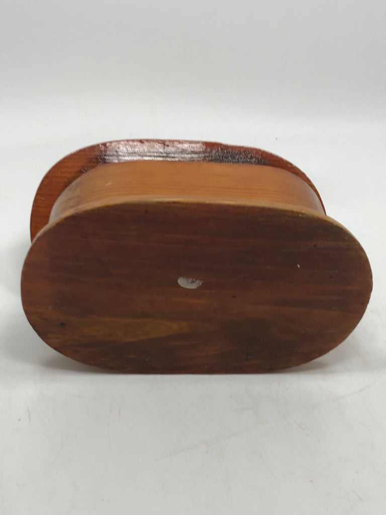 POLISHED WOODEN BOX WITH CAR ON TOP.