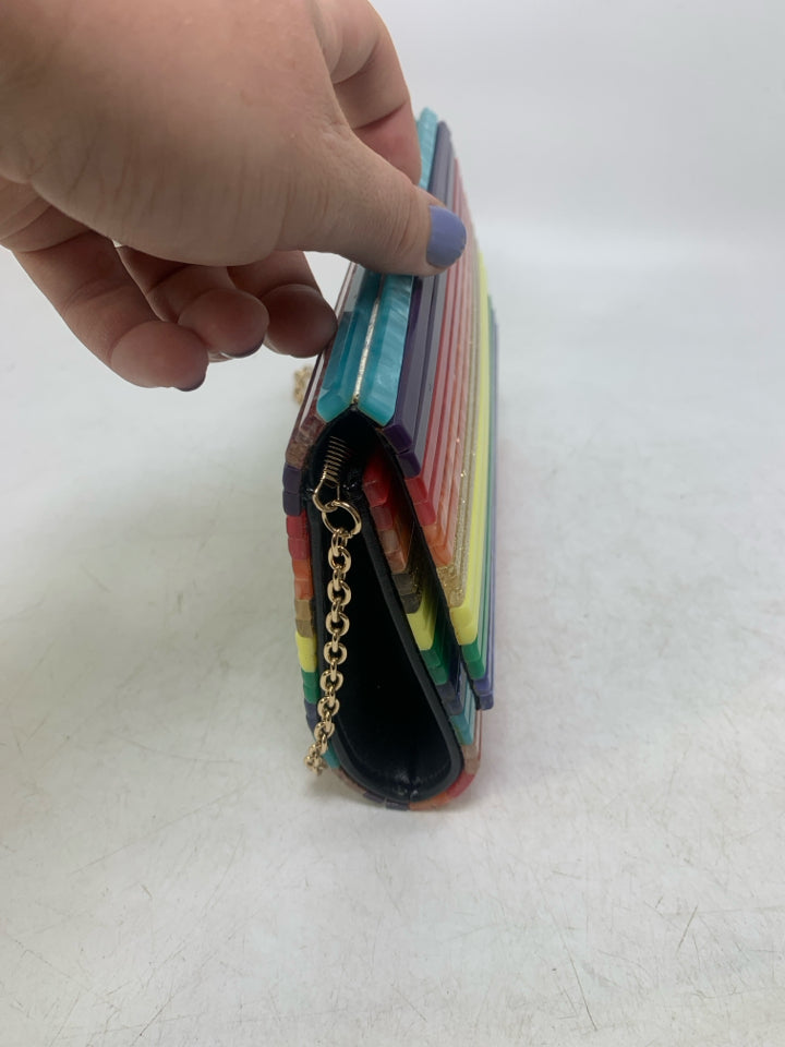 Kurt Geiger London Party Envelope Sparkle Rainbow Striped Clutch Purse