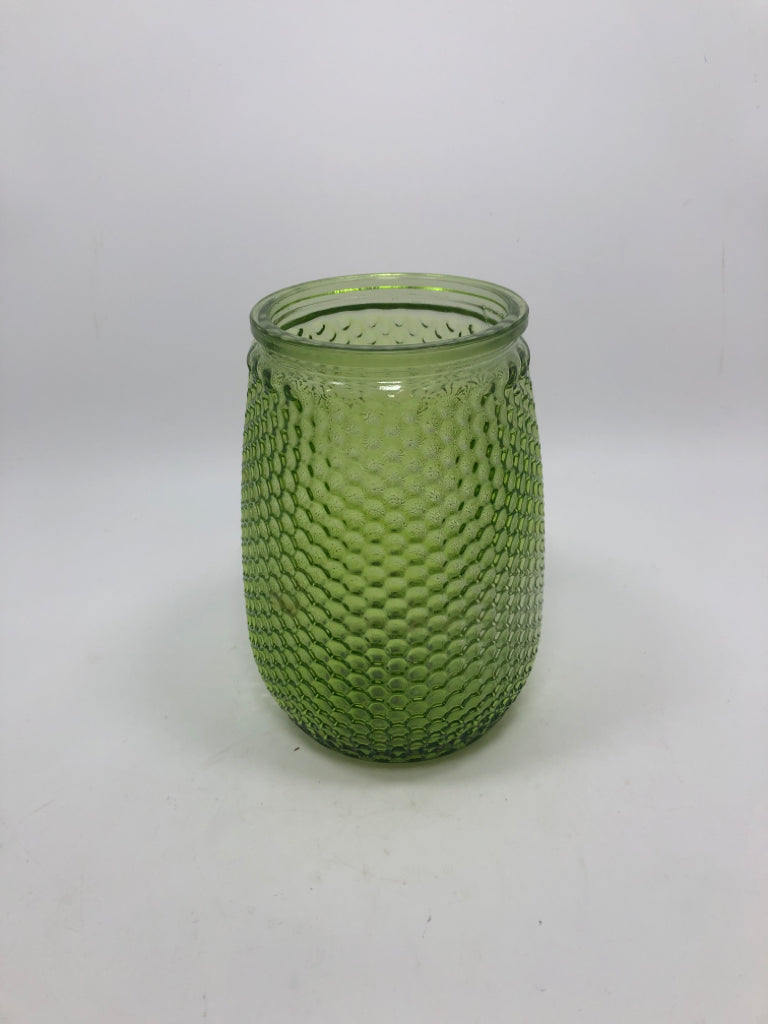 GREEN BUBBLE GLASS VASE.
