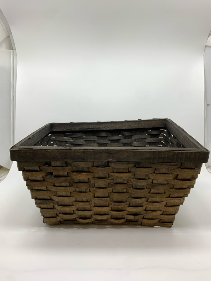 DARK WOOD WOVEN BASKET.