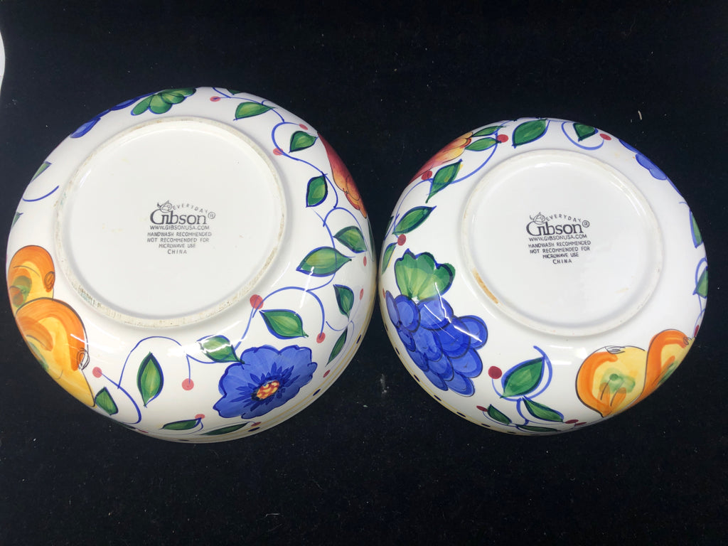 2 FRUIT PAINTED GIBSON NESTING BOWLS.