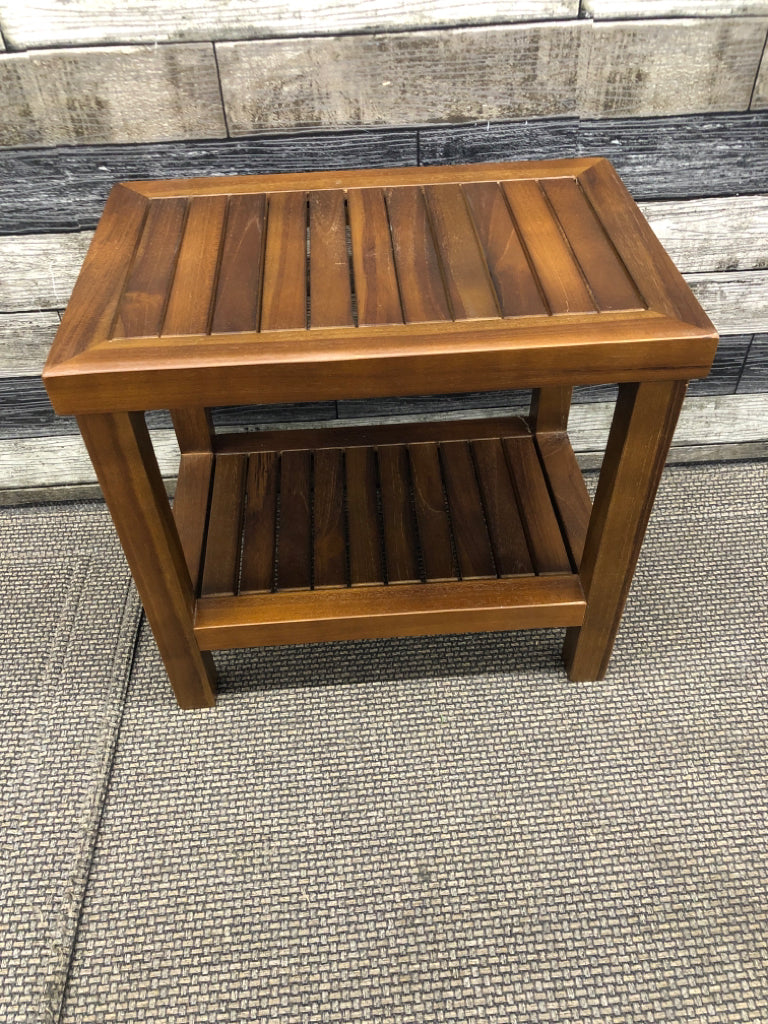 DARK WOOD 2 TIER SHOWER STOOL.