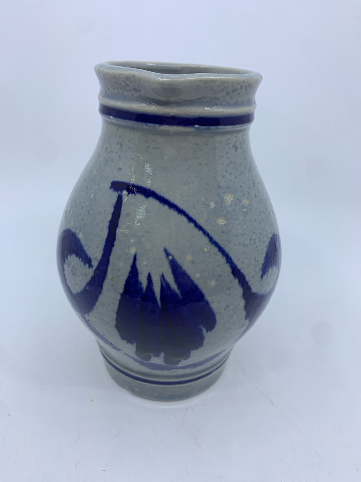 GREY AND BLUE POTTERY PITCHER.