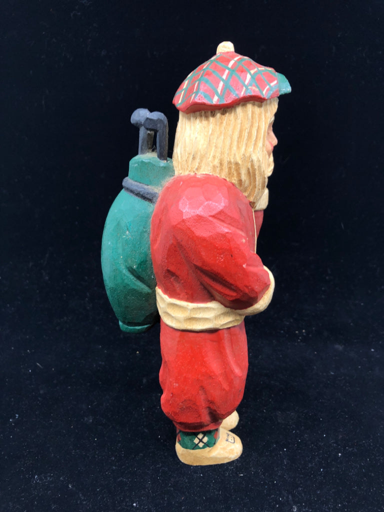 JAMES HADDON WOOD CARVED GOLF SANTA.