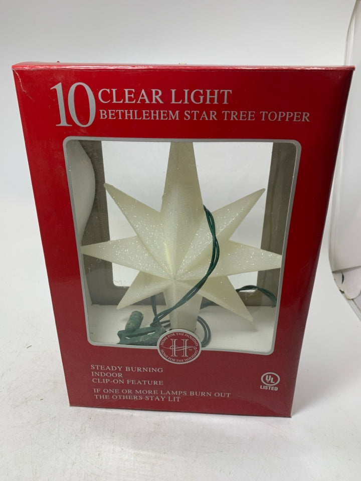NIB BETHLEHEM STAR CLEAR LIGHT TREE TOPPER.