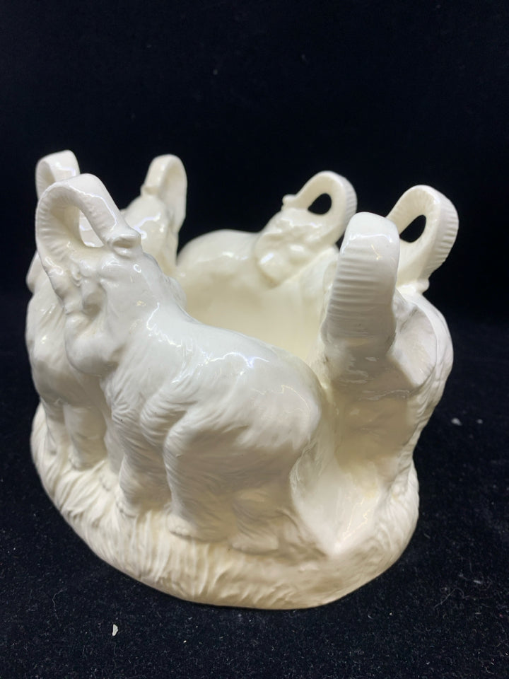 WHITE PLANTER W/ EMBOSSED ELEPHANTS HOLLAND MOLD.