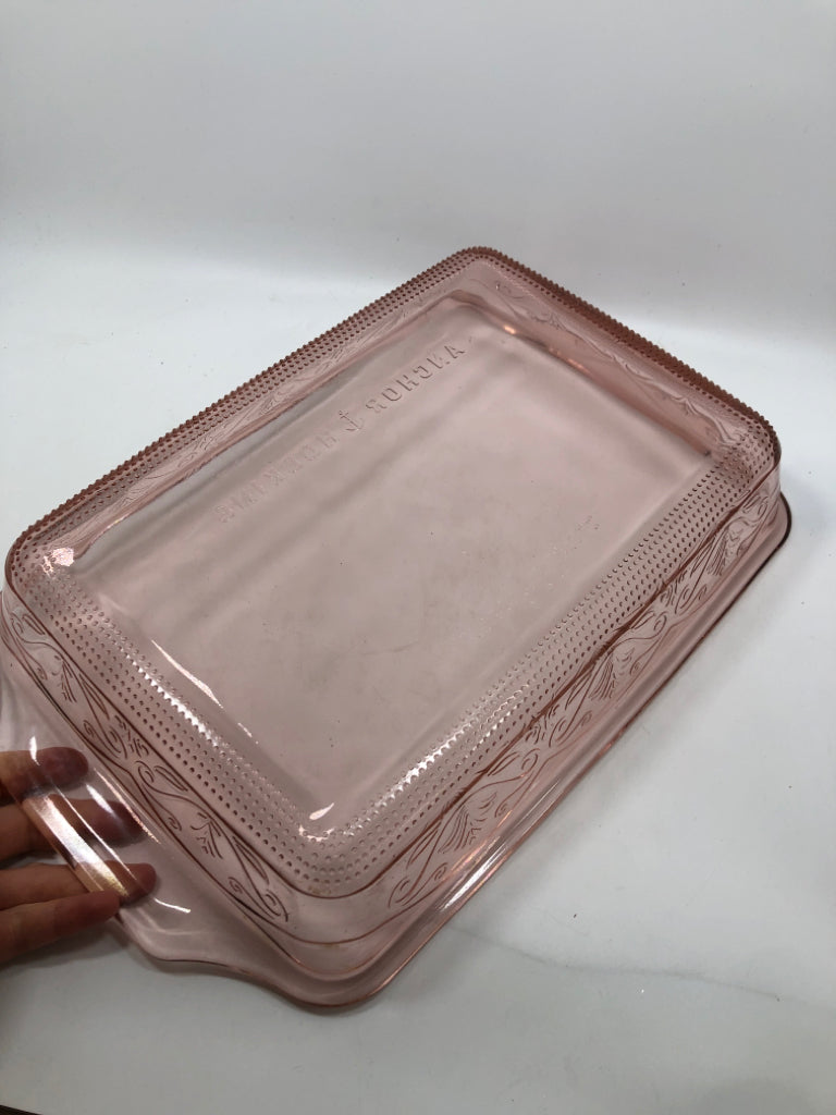 PINK GLASS CASSEROLE DISH - ANCHOR HOCKING.