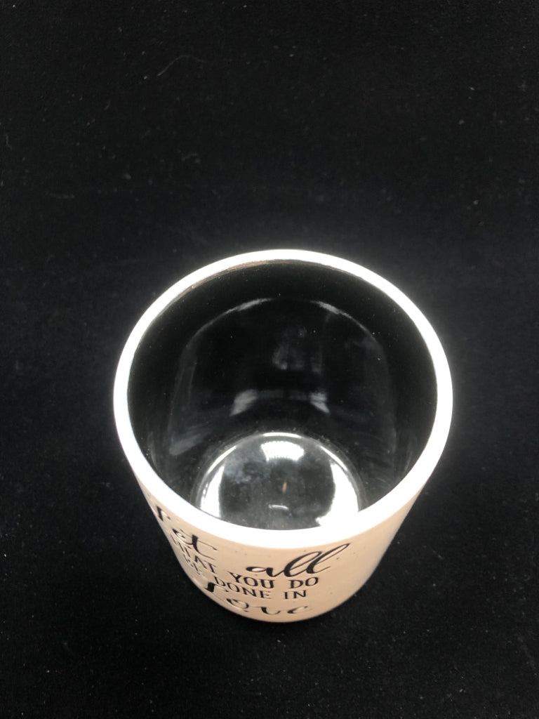 LET ALL THAT YOU DO SPECKLED MUG W/BLACK INSIDE.