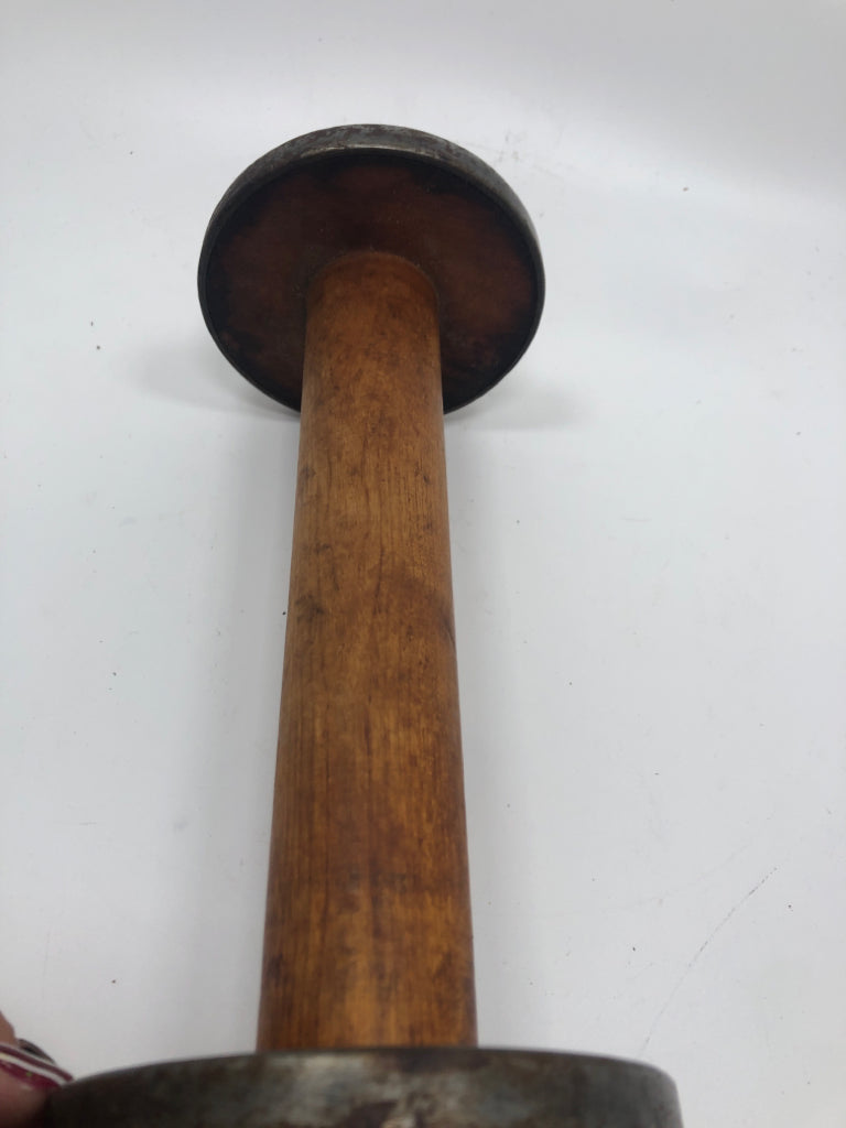 VTG RED WOODEN INDUSTRIAL YARN SPINDLE.