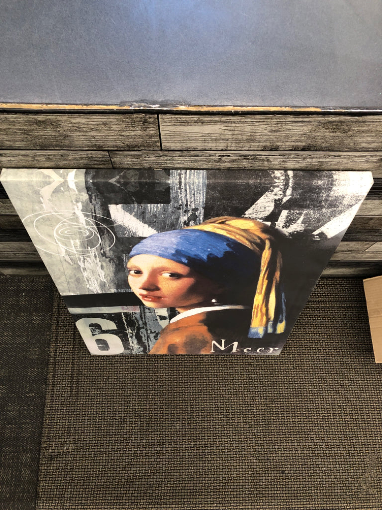 GIRL W A PEARL EARRING CANVAS WALL HANGING.