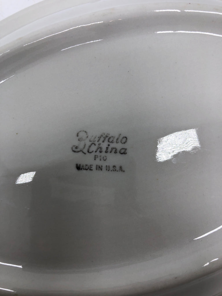 VTG OVAL DISH W/RED LEAVES PATTERN.