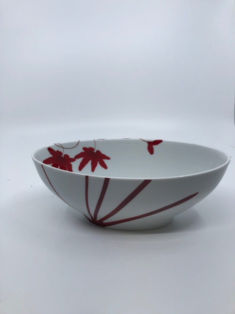 RED AND WHITE FLORAL MIKASA OVAL DISH.