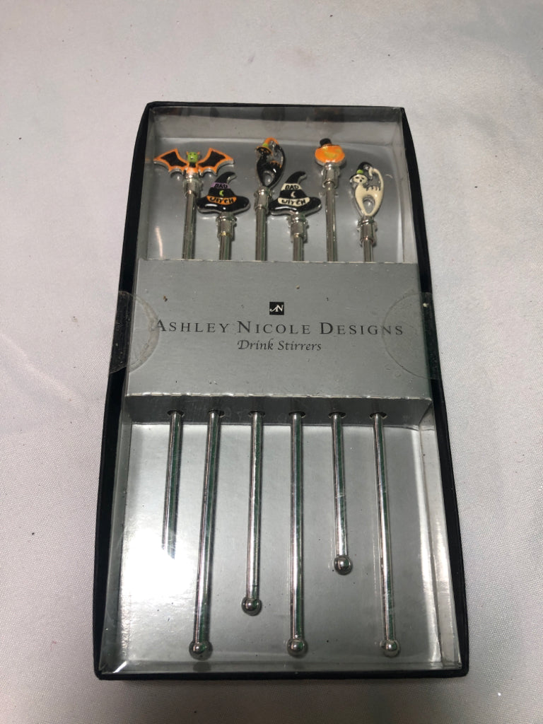 NIB HALLOWEEN DESIGN METAL DRINK STIRRERS.