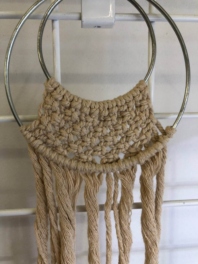 SMALL MACRAME WALL HANGING METAL CIRCLE.