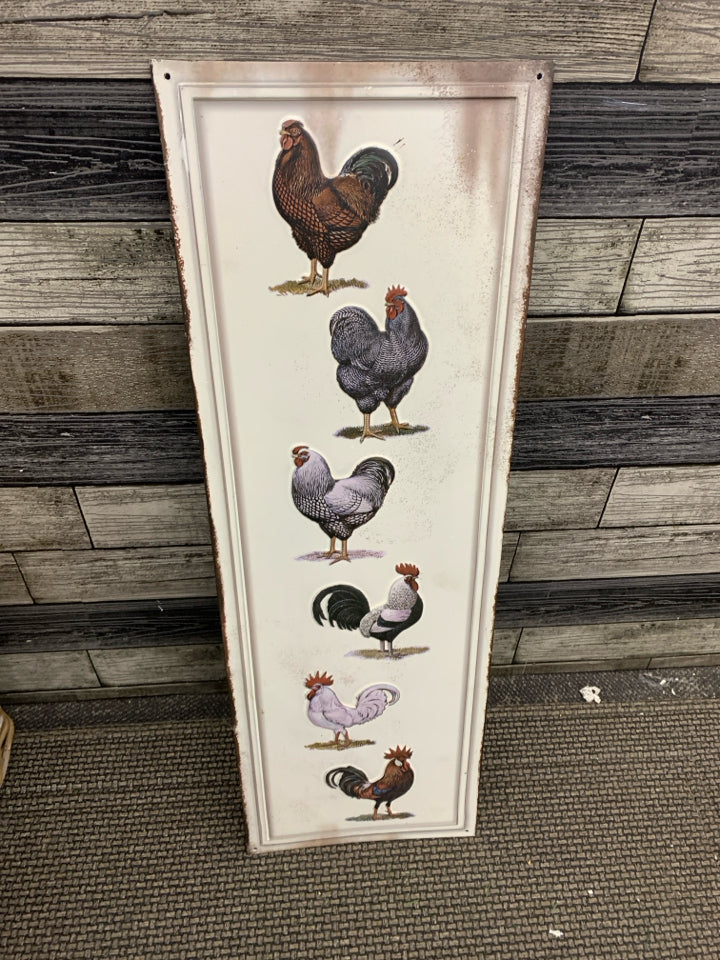 STACKED ROOSTER METAL SIGN.