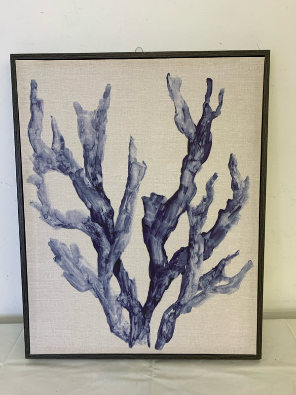 BLUE ABSTRACT (CORAL) IN DARK GREY FRAME.