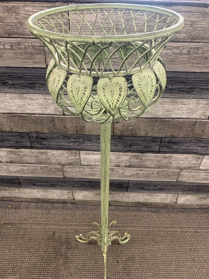 TALL GREEN DISTRESSED PLANT STAND.