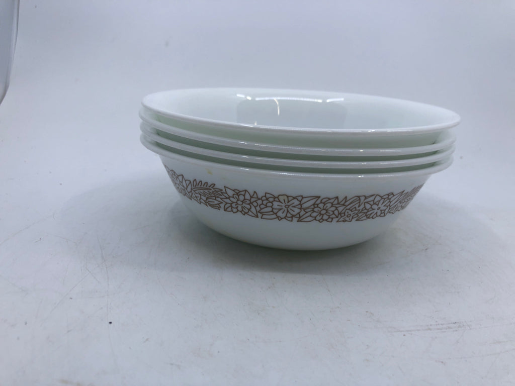 4 BROWN FLORAL PATTERN CORELLE BOWLS.