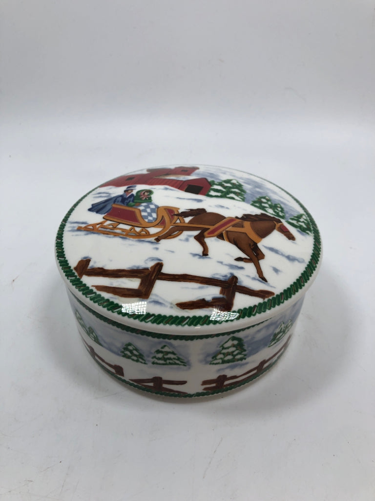 WHITE MIKASA" COUNTRY SLEIGH" TRINKET BOX.