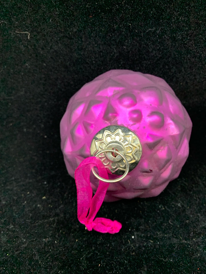 PURPLE DIAMOND SHAPES GLASS ORNAMENT.