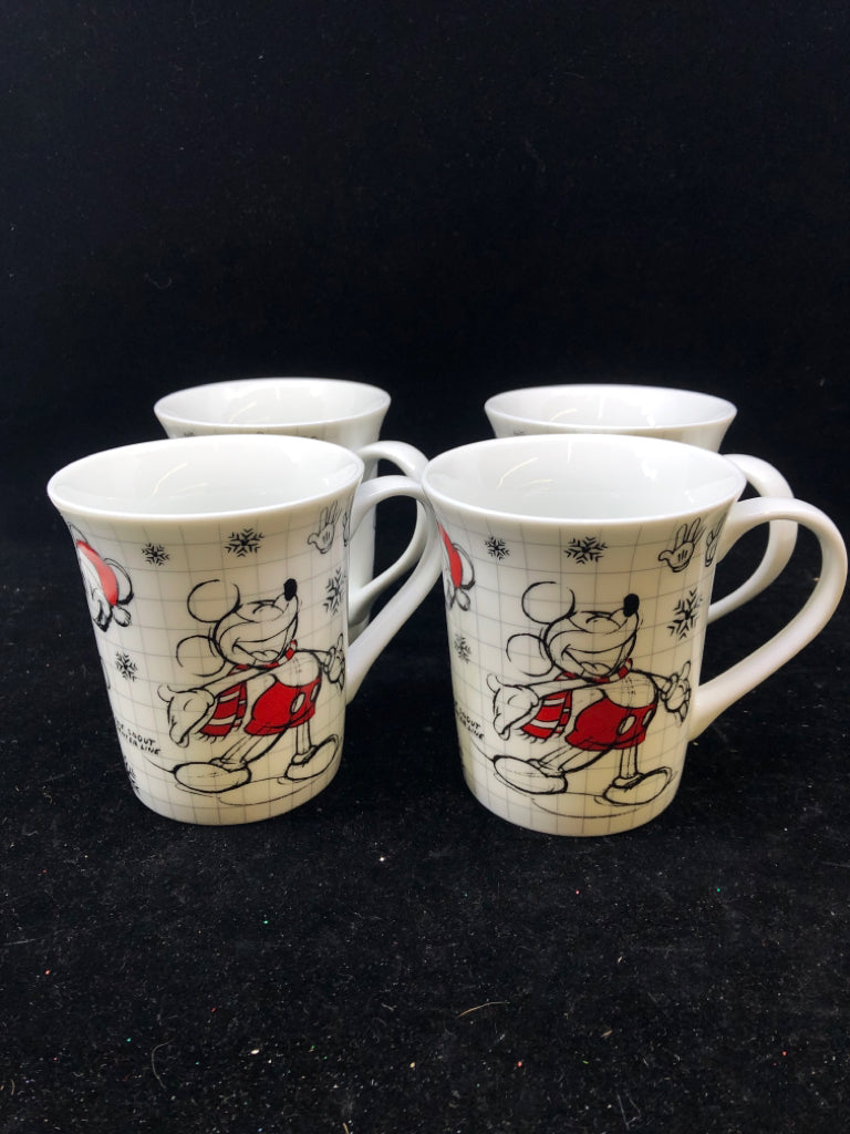 4 CHRISTMAS MICKEY SANTA SKETCH ART MUGS.