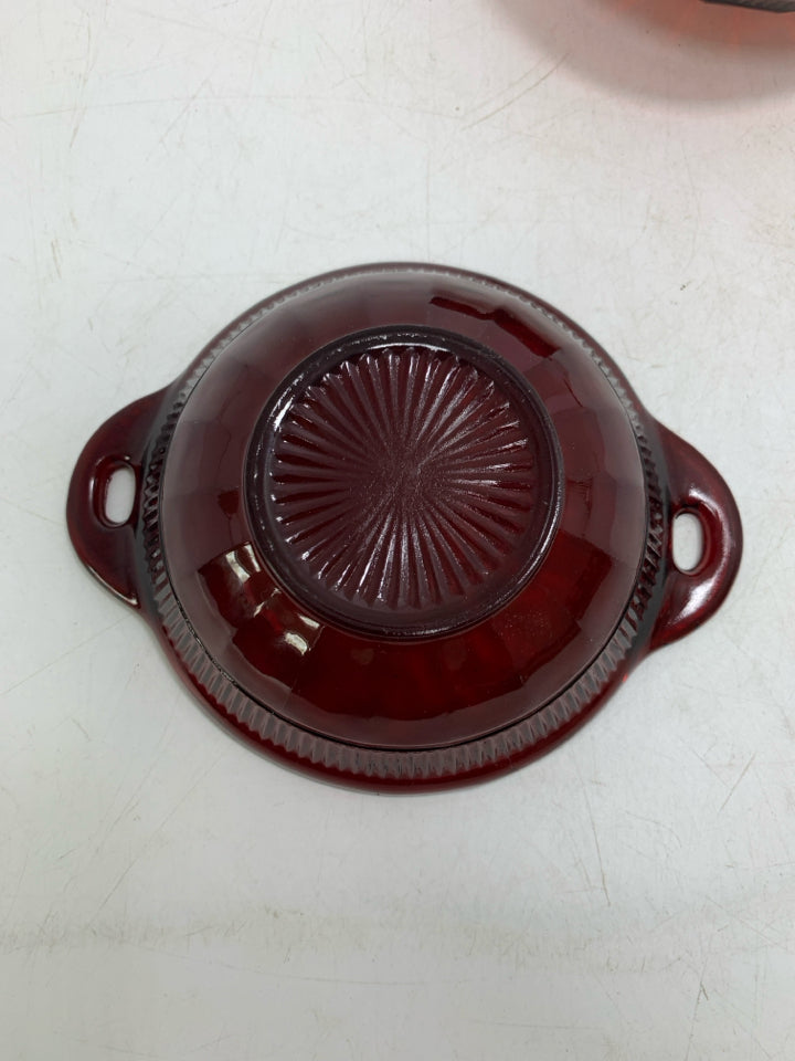 2 VTG DARK RED BERRY BOWLS W/ HANDLES.