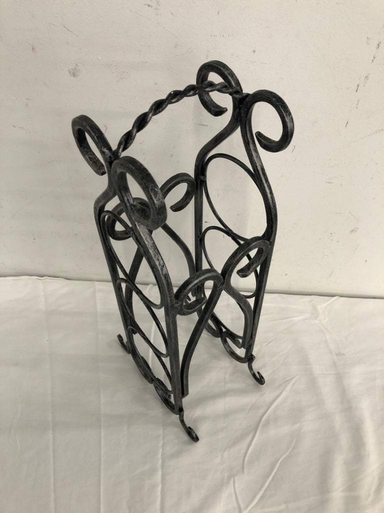 DISTRESSED SILVER WINE RACK.