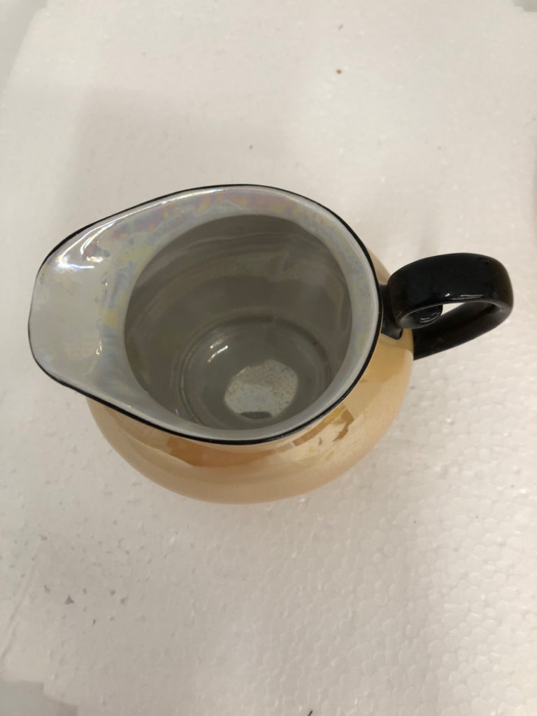 2 PC VTG PEACH IRIDESCENT SUG/CREAMER W/ BLACK HANDLES LAUREL CHINA.
