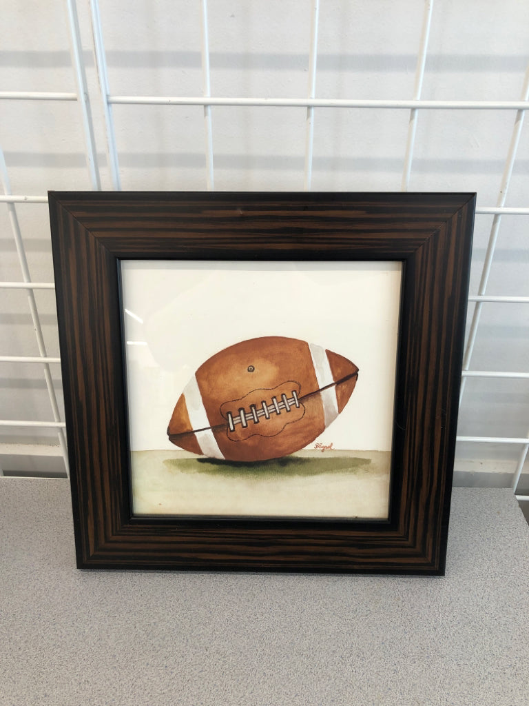 WATERCOLOR FOOTBALL PRINT IN WOOD FRAME.