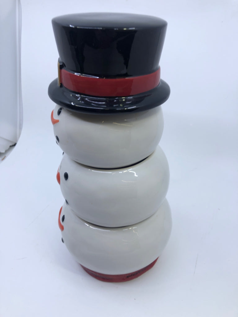 4 PC STACKING SNOWMAN JAR SET.