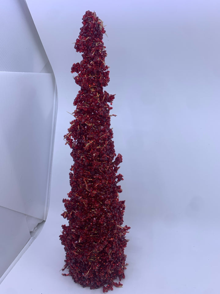 RED BEADED HOLIDAY TREE.