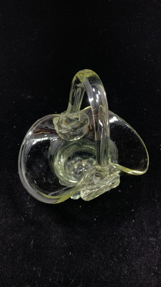 VTG CLEAR BLOWN GLASS BASKET.