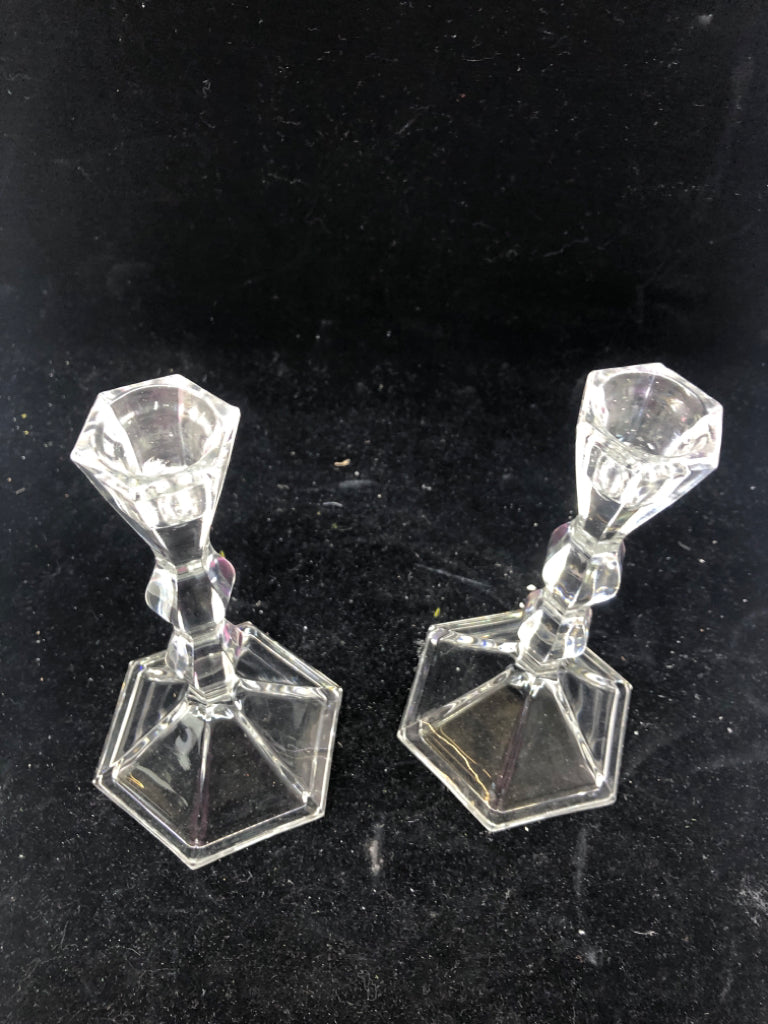 2 CRYSTAL TAPERED CANDLE HOLDERS FLARED BOTTOM.