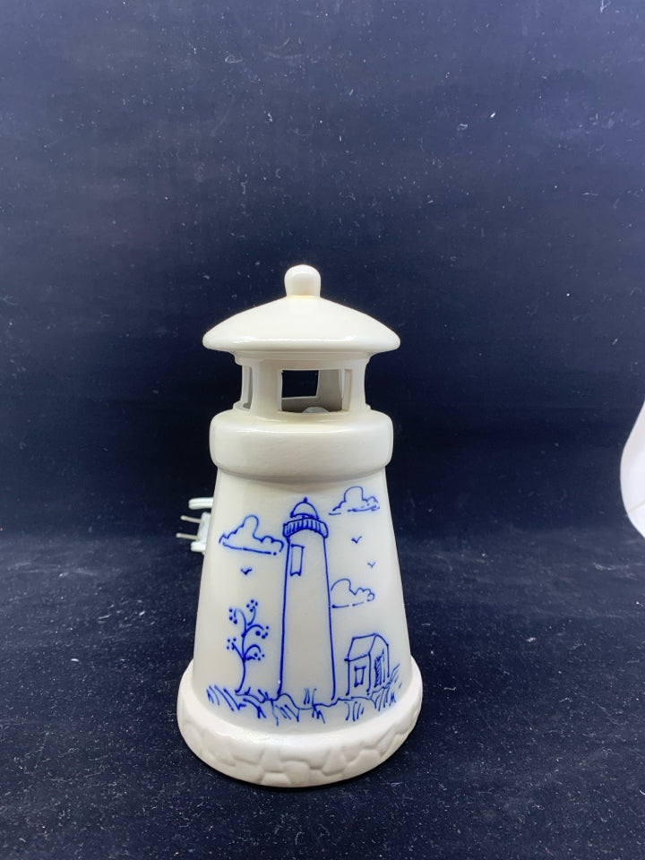 SALMON FALLS SMALL SALT GLAZE POTTERY LIGHTHOUSE LAMP - STAMPED ON INSIDE.