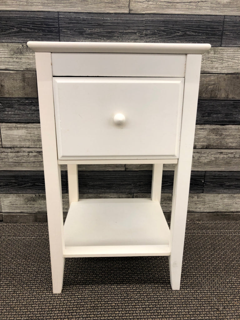 WHITE ONE DRAWER NIGHTSTAND W GREEN MOSAIC TOP.