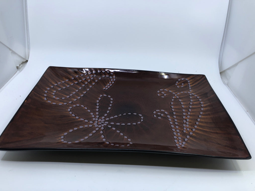 BROWN FLORAL RECTANGLE SERVING PLATE.