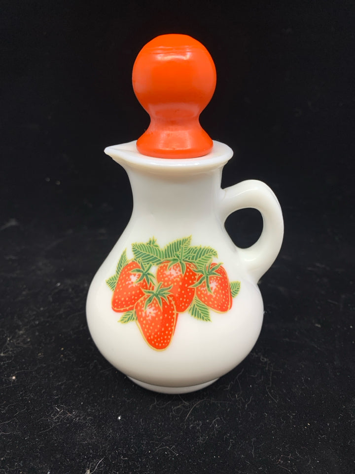 VTG WHITE W STRAWBERRIES SMALL SYRUP PITCHER.