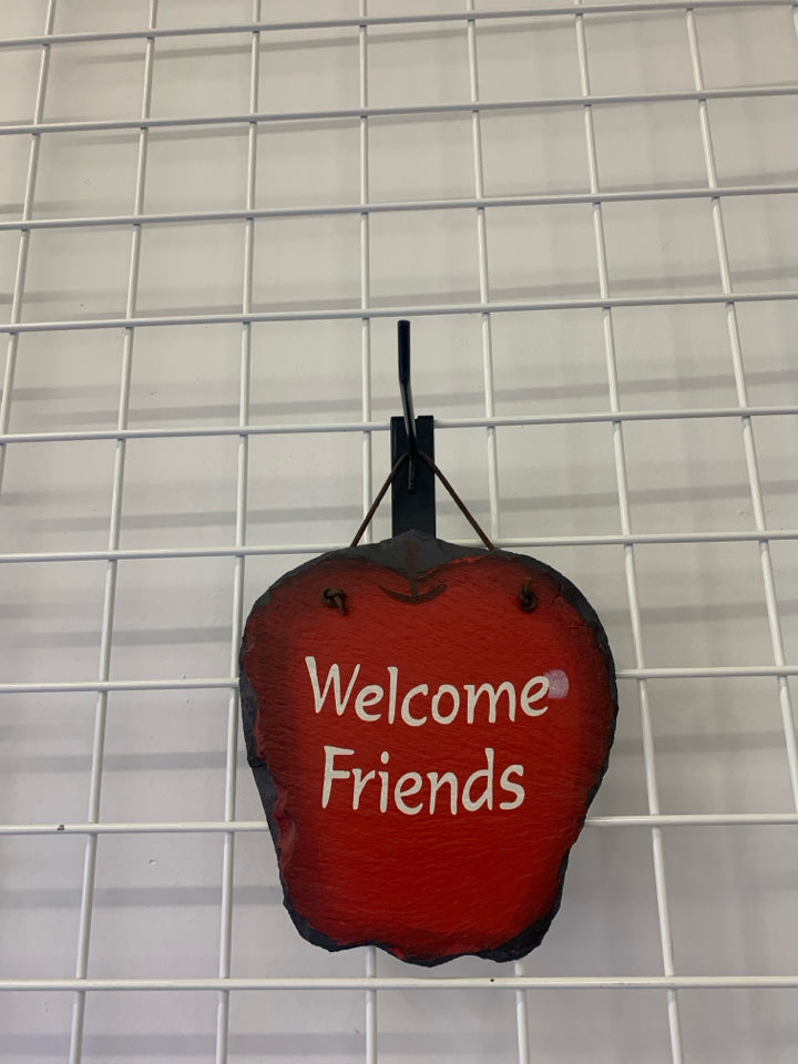 WELCOME FRIENDS APPLE SLATE WALL HANGING.