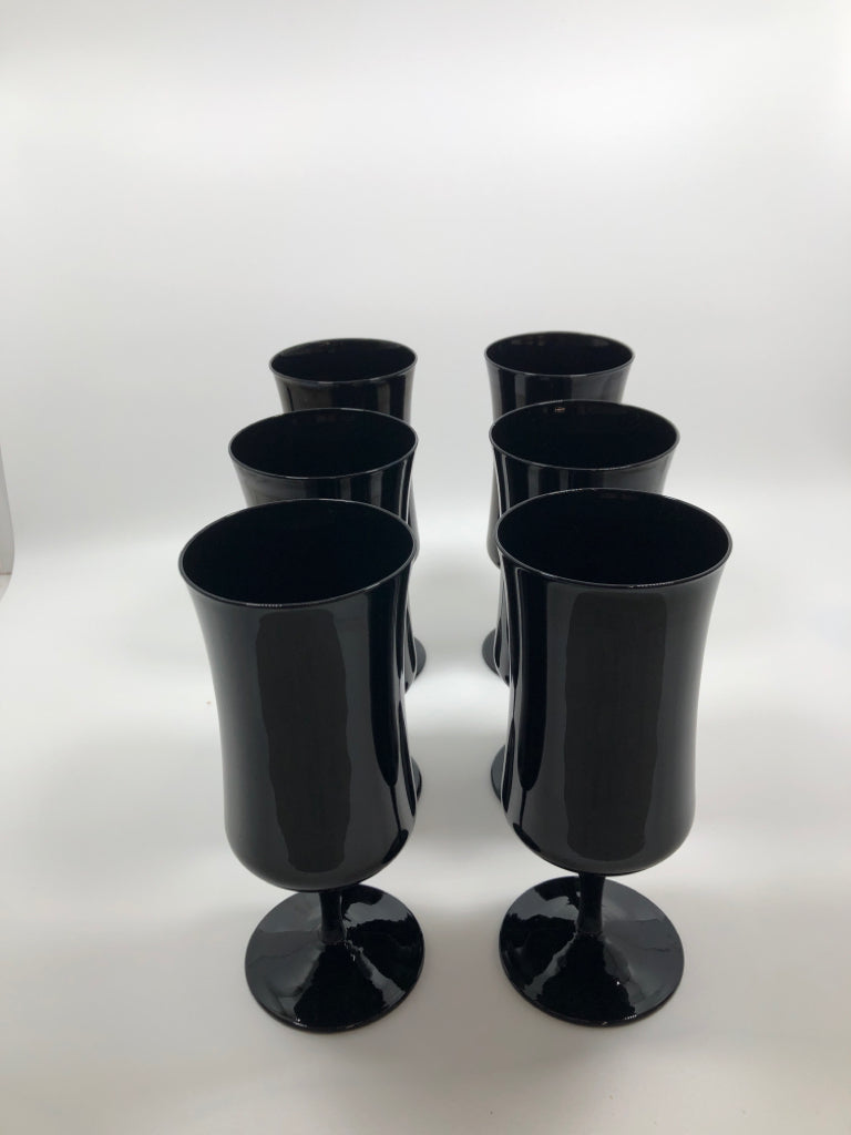 6 BLACK RAISED GOBLETS.