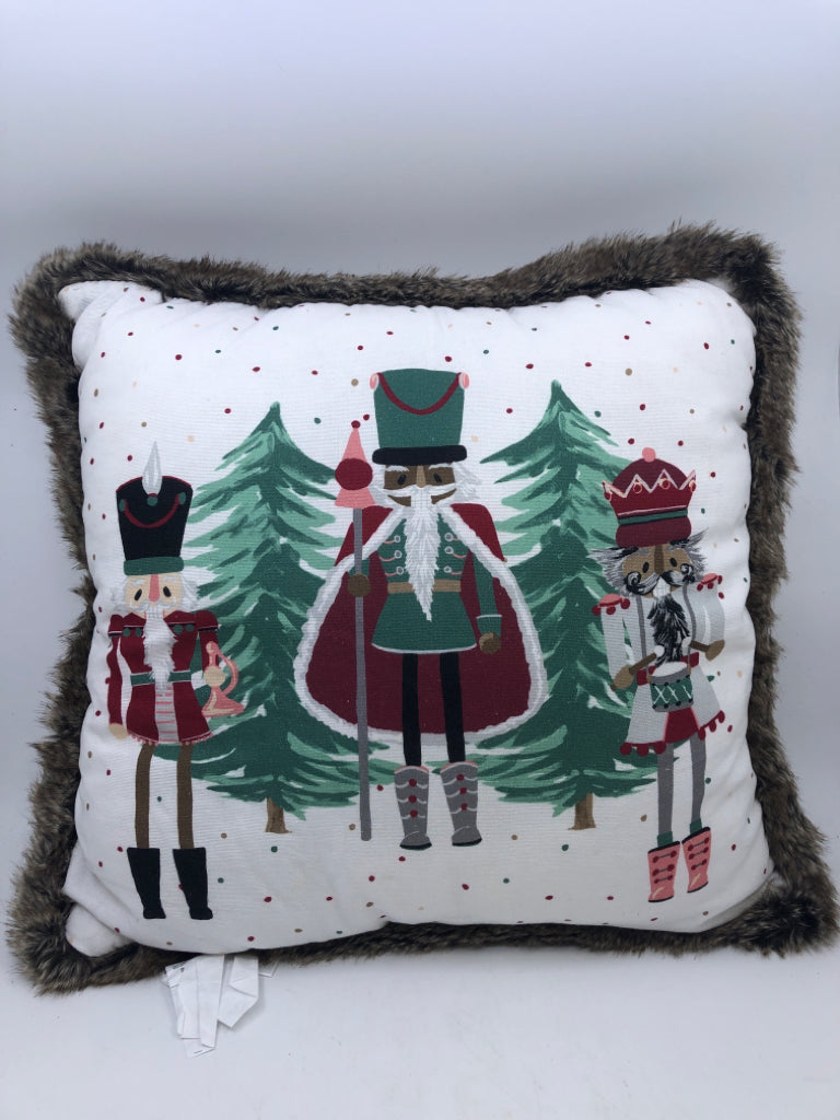 NUTCRACKER, FAUX FUR FRINGE ACCENT PILLOW.